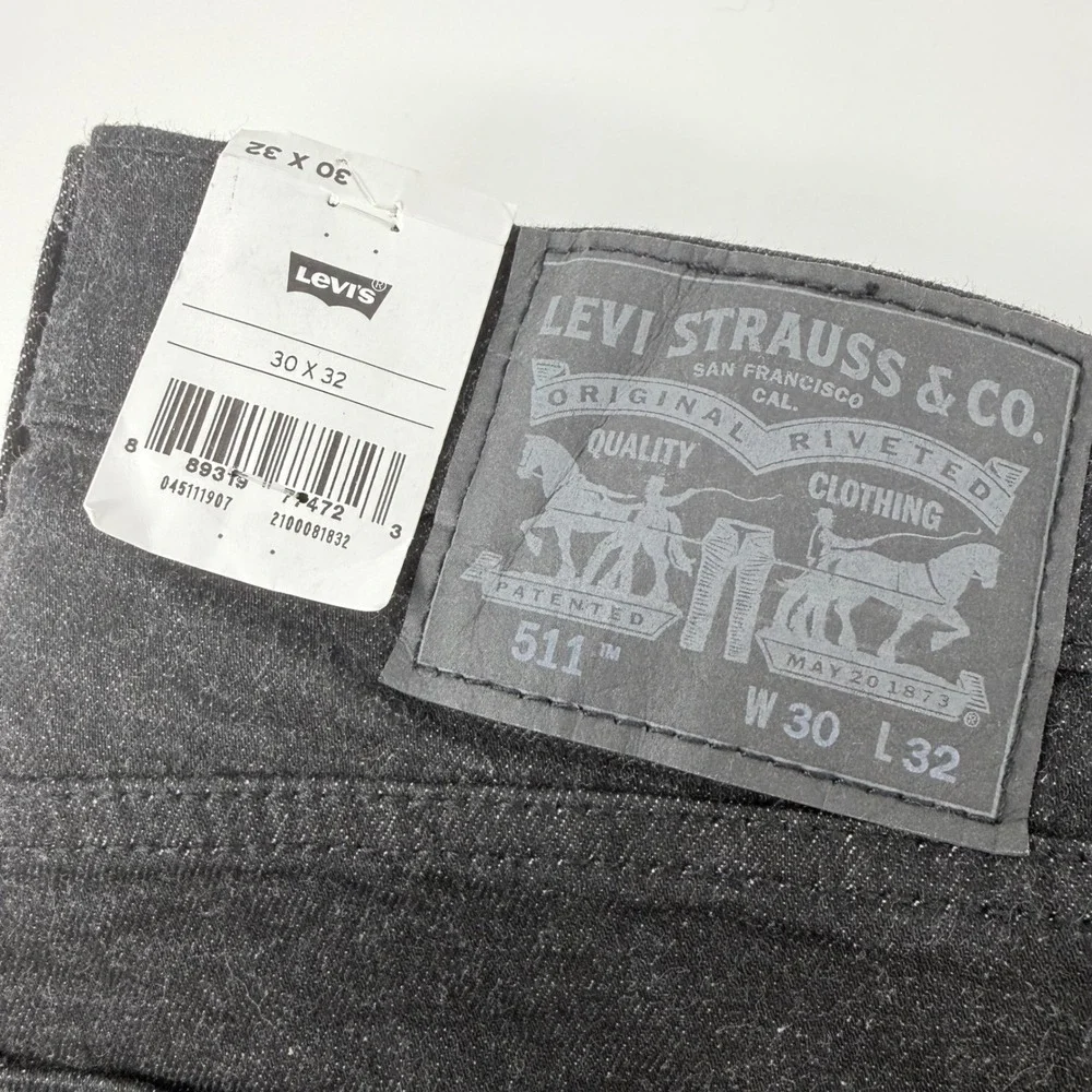 Levis 511 Slim Fit Jeans Mens 30x32 Charcoal Black Stretch Denim 04511-1907 NWT